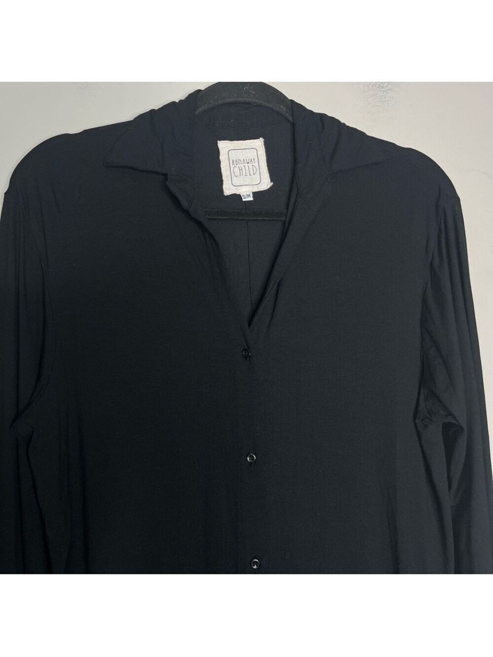 Runaway Child Black Long Sleeve Button Front Shirt Dress, size S/M - Picture 3 of 13